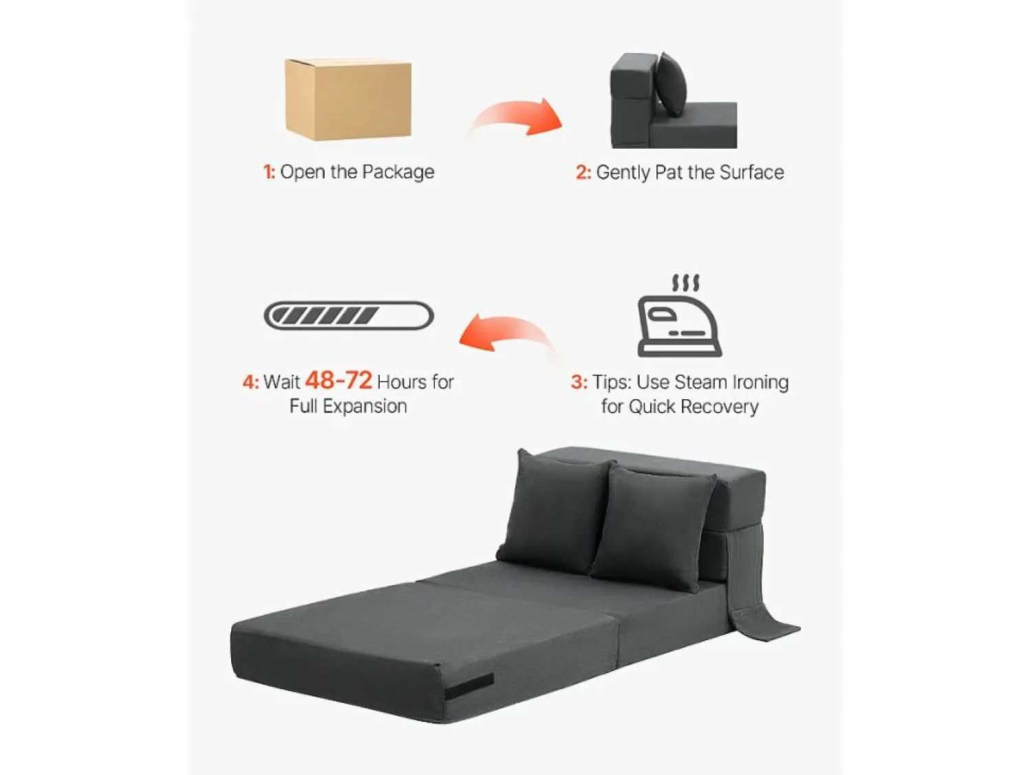 Sale Sofá-Cama Plegable SucceBuy, 3 en 1 Plegable con 2 Almohadas, Gris Oscuro, Individual Sofá Vintage