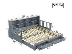 ModernLuxe Sofá-cama tipo gigue en madera maciza 90/180x190 cm - con toma de carga - con almacenamiento - con 2 cajones - somier de listones - (colchón no incluido)