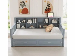 ModernLuxe Sofá-cama tipo gigue en madera maciza 90/180x190 cm - con toma de carga - con almacenamiento - con 2 cajones - somier de listones - (colchón no incluido)