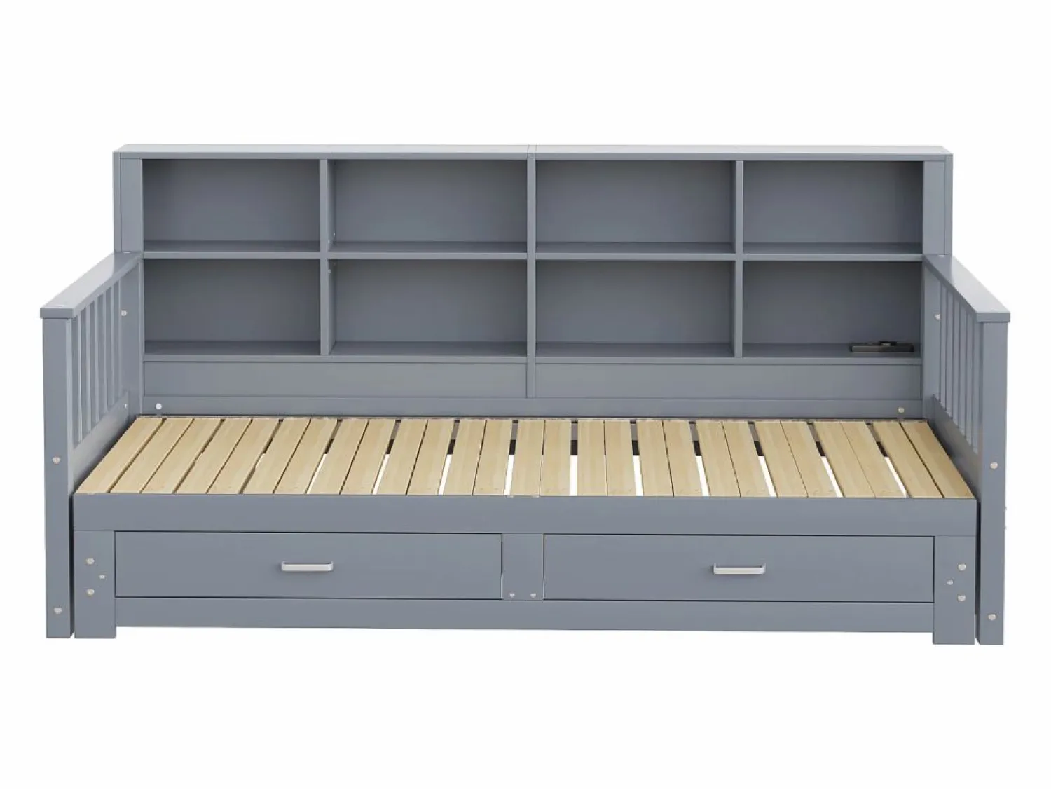 ModernLuxe Sofá-cama tipo gigue en madera maciza 90/180x190 cm - con toma de carga - con almacenamiento - con 2 cajones - somier de listones - (colchón no incluido)