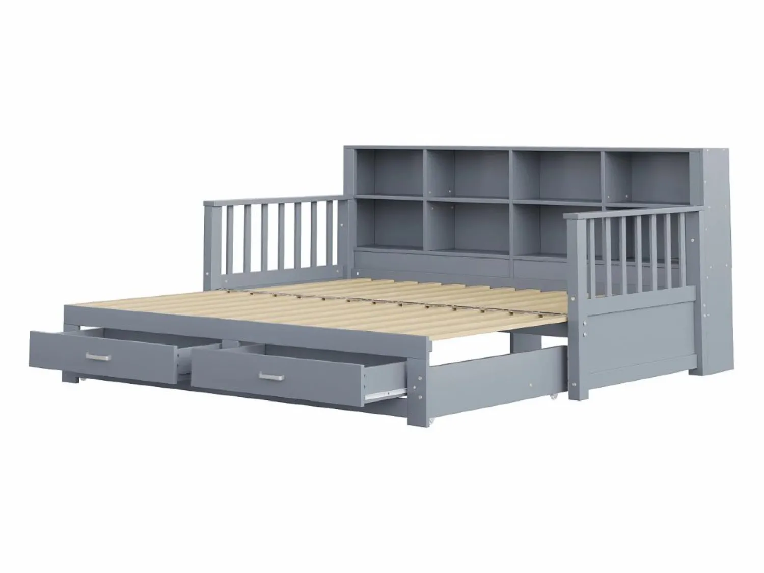 ModernLuxe Sofá-cama tipo gigue en madera maciza 90/180x190 cm - con toma de carga - con almacenamiento - con 2 cajones - somier de listones - (colchón no incluido)