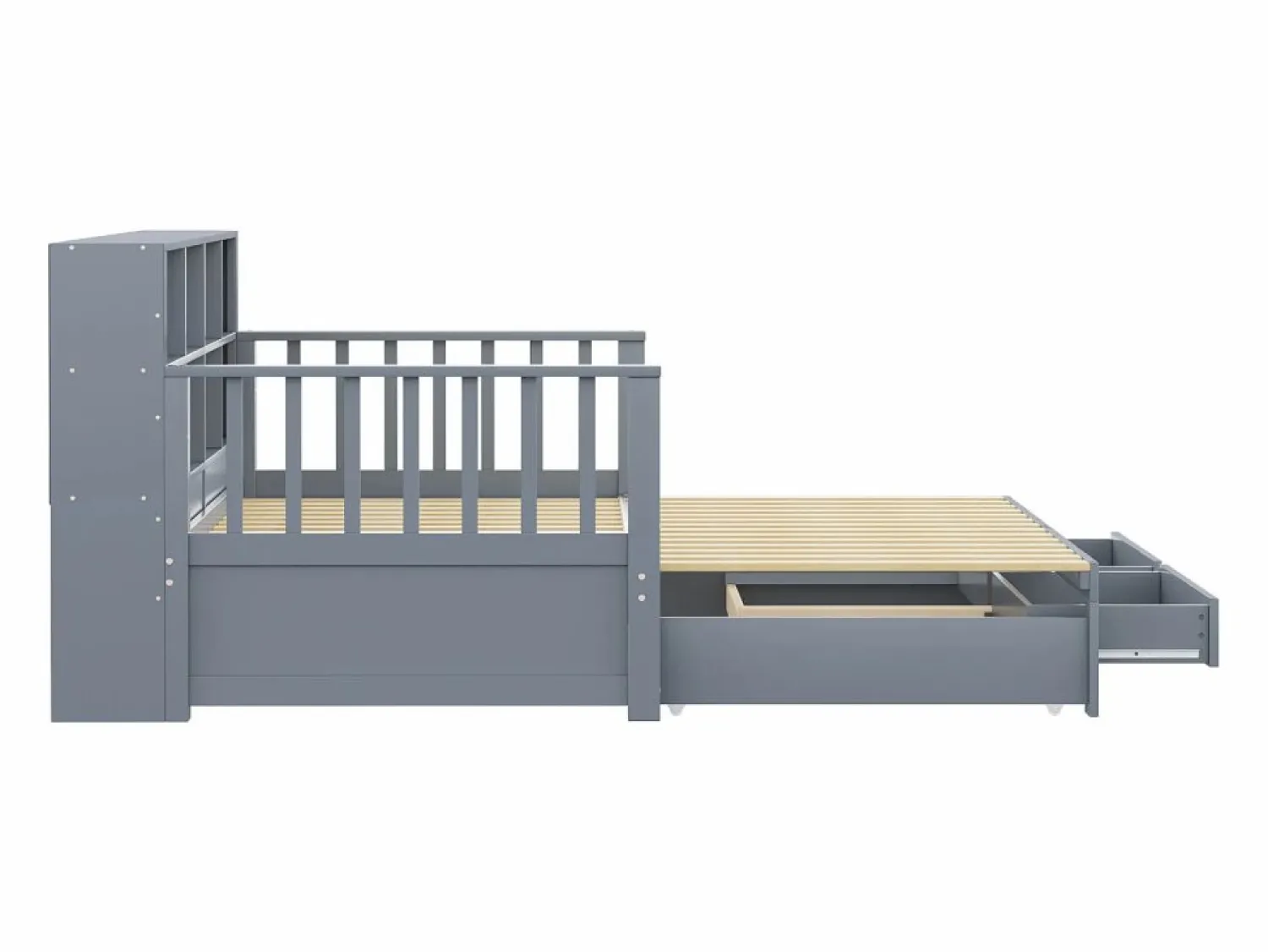 ModernLuxe Sofá-cama tipo gigue en madera maciza 90/180x190 cm - con toma de carga - con almacenamiento - con 2 cajones - somier de listones - (colchón no incluido)