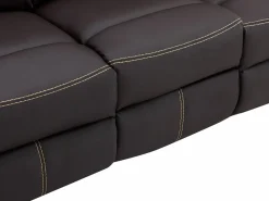 Discount Vente-unique Sofás 3+2 relax: manual de piel sintética marrón pespuntes beige CANBY Marru00f3n