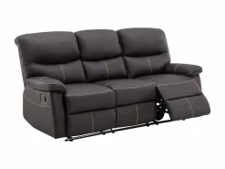 Discount Vente-unique Sofás 3+2 relax: manual de piel sintética marrón pespuntes beige CANBY Marru00f3n