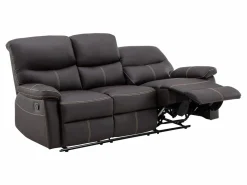 Discount Vente-unique Sofás 3+2 relax: manual de piel sintética marrón pespuntes beige CANBY Marru00f3n