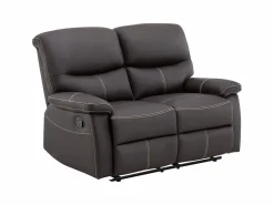 Discount Vente-unique Sofás 3+2 relax: manual de piel sintética marrón pespuntes beige CANBY Marru00f3n