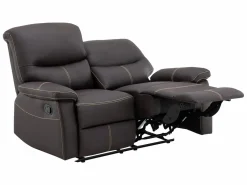 Discount Vente-unique Sofás 3+2 relax: manual de piel sintética marrón pespuntes beige CANBY Marru00f3n