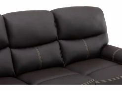 Discount Vente-unique Sofás 3+2 relax: manual de piel sintética marrón pespuntes beige CANBY Marru00f3n