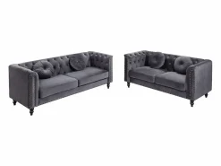 Hot Vente-unique Sofás 3 y 2 plazas de terciopelo antracita TURNER Gris antracita