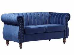 Discount Sofás chesterfield 3+2 plazas de terciopelo Azul real TRUMBO Conjunto Sofás