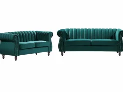 Clearance Sofás chesterfield de 3 plazas y 2 plazas de terciopelo TRUMBO Conjunto Sofás