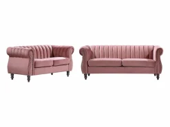 Discount Vente-unique Sofás chesterfield de 3 y 2 plazas de terciopelo rosa antiguo TRUMBO Rosa palo