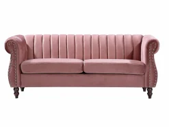 Discount Vente-unique Sofás chesterfield de 3 y 2 plazas de terciopelo rosa antiguo TRUMBO Rosa palo