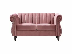 Discount Vente-unique Sofás chesterfield de 3 y 2 plazas de terciopelo rosa antiguo TRUMBO Rosa palo