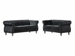 Hot Vente-unique Sofás chesterfield de 3 y 2 plazas de terciopelo TRUMBO Negro
