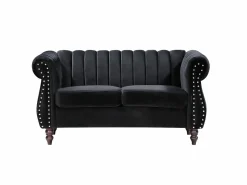 Hot Vente-unique Sofás chesterfield de 3 y 2 plazas de terciopelo TRUMBO Negro