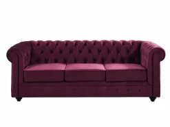 Sofás Chesterfield de terciopelo morado de 3 plazas y 2 plazas Conjunto Sofás