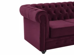 Sofás Chesterfield de terciopelo morado de 3 plazas y 2 plazas Conjunto Sofás