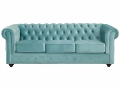 Online Sofás de 3 plazas, 2 plazas y un sillón de terciopelo azul pastel CHESTERFIELD Conjunto Sofá Y Sillón
