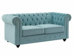 Online Sofás de 3 plazas, 2 plazas y un sillón de terciopelo azul pastel CHESTERFIELD Conjunto Sofá Y Sillón