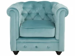 Online Sofás de 3 plazas, 2 plazas y un sillón de terciopelo azul pastel CHESTERFIELD Conjunto Sofá Y Sillón