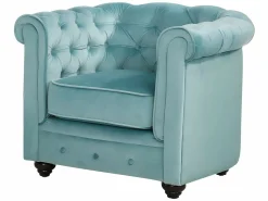Online Sofás de 3 plazas, 2 plazas y un sillón de terciopelo azul pastel CHESTERFIELD Conjunto Sofá Y Sillón