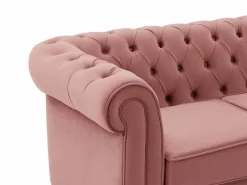 Vente-unique Sofás de 3 plazas, 2 plazas y un sillón de terciopelo rosa pastel CHESTERFIELD