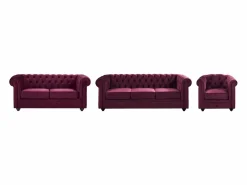 Sale Vente-unique Sofás de 3 plazas, 2 plazas y sillón de terciopelo morado CHESTERFIELD Granate
