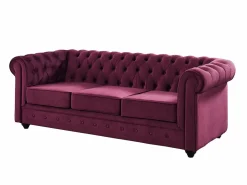 Sale Vente-unique Sofás de 3 plazas, 2 plazas y sillón de terciopelo morado CHESTERFIELD Granate