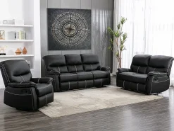 Discount Vente-unique Sofás de 3 plazas relax de piel sintética negra. 5 niveles de inclinación. CANBY Negro