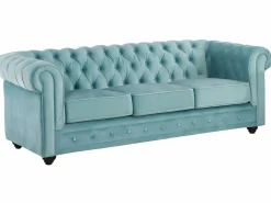 Sale Vente-unique Sofás de 3 plazas y 2 plazas de terciopelo azul pastel CHESTERFIELD Azul celeste
