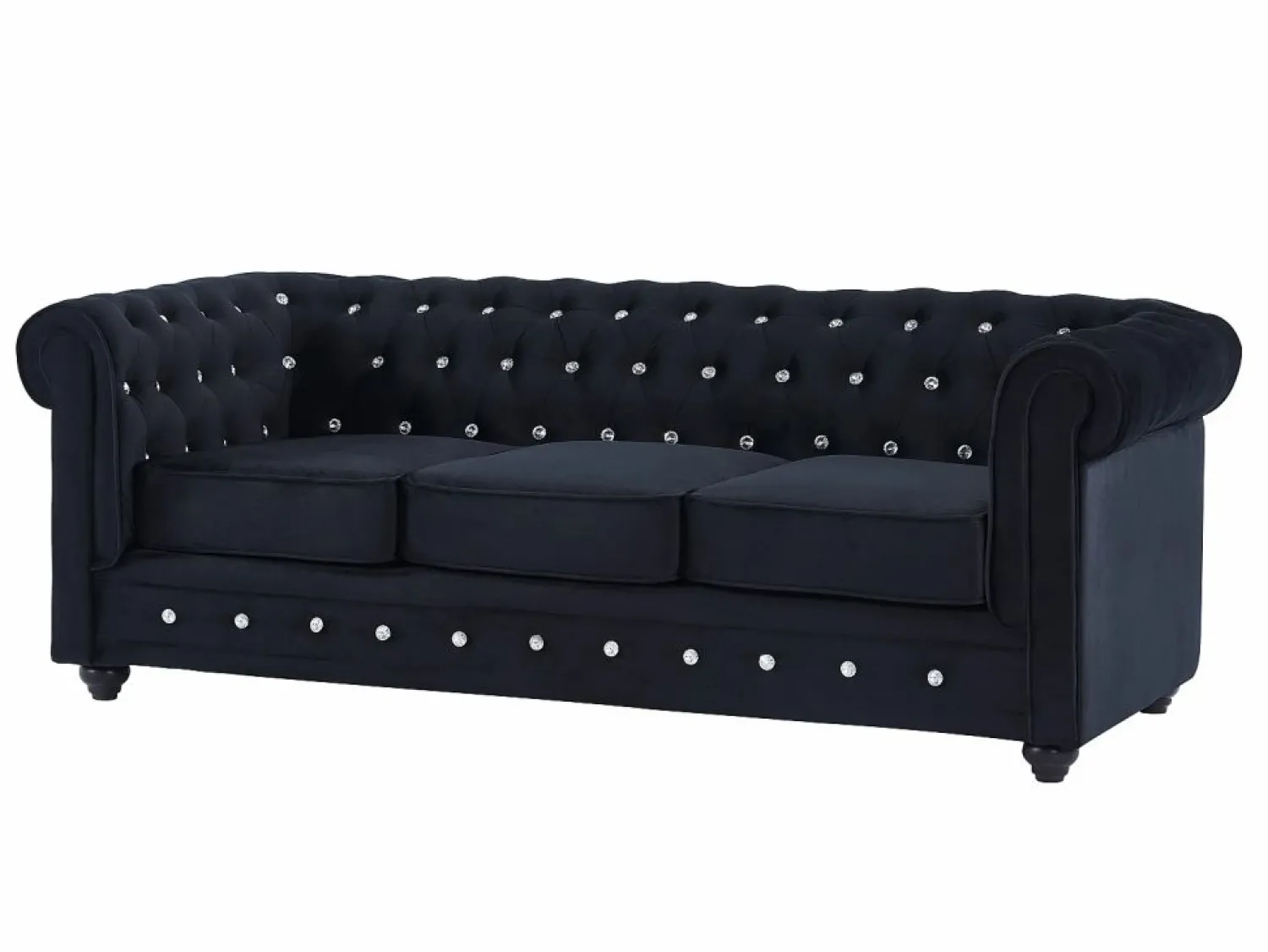 Vente-unique Sofás de 3 plazas y 2 plazas de terciopelo con botones de efecto cristal CHESTERFIELD