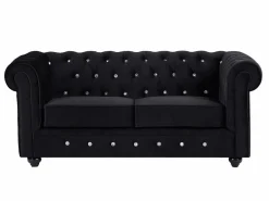 Vente-unique Sofás de 3 plazas y 2 plazas de terciopelo con botones de efecto cristal CHESTERFIELD