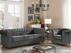 Best Sofás de 3 y 2 plazas de terciopelo rosa pastel CHESTERFIELD Conjunto Sofás