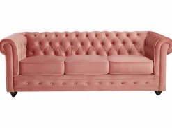 Best Sofás de 3 y 2 plazas de terciopelo rosa pastel CHESTERFIELD Conjunto Sofás
