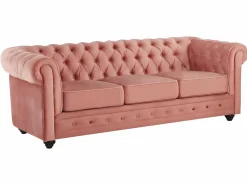 Best Sofás de 3 y 2 plazas de terciopelo rosa pastel CHESTERFIELD Conjunto Sofás