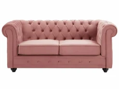 Best Sofás de 3 y 2 plazas de terciopelo rosa pastel CHESTERFIELD Conjunto Sofás