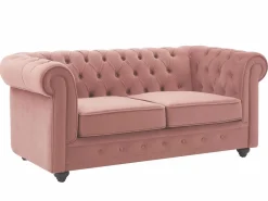Best Sofás de 3 y 2 plazas de terciopelo rosa pastel CHESTERFIELD Conjunto Sofás