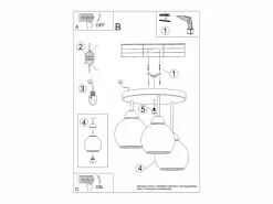 Sollux Lighting Sollux Alino Lámpara de techo semiempotrable multi brazos negra