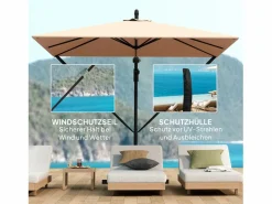 Sombrilla Cantilever Ø260cm, tejido de poliéster 180g/m², protección UV50+, color caqui, incluye base, manivela y funda (295x250x235cm)