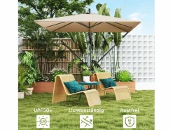Sombrilla Cantilever Ø260cm, tejido de poliéster 180g/m², protección UV50+, color caqui, incluye base, manivela y funda (295x250x235cm)