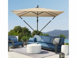 Sombrilla Cantilever Ø260cm, tejido de poliéster 180g/m², protección UV50+, color caqui, incluye base, manivela y funda (295x250x235cm)
