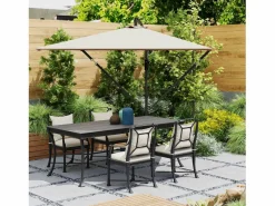 Sombrilla Cantilever Ø260cm, tejido de poliéster 180g/m², protección UV50+, color caqui, incluye base, manivela y funda (295x250x235cm)