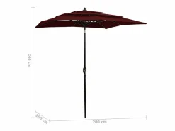 Clicnbuy Sombrilla de 3 niveles con poste de aluminio burdeos 2x2 m