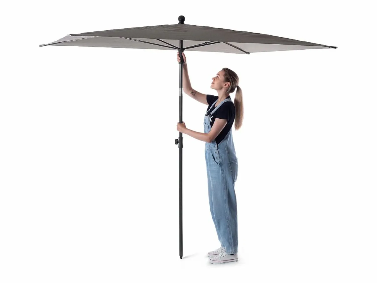 Online Sombrilla de balcón rectangular KADAX, 210 x 140 cm, altura regulable para balcón y terraza, sombrilla de terraza plegable con bolsa de transporte, color topo, 210 Beige