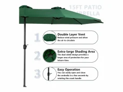 Online Sombrilla de doble cabeza (4,53 m x 2,67 m), sombrilla excéntrica, sistema de elevación con manivela, ideal para jardín o terraza, protección solar óptima Sombrilla