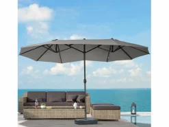 Sombrilla de jardín doble con manivela, acero, gris oscuro, 460 x 270 x 240 cm (dimensiones totales) Sombrilla