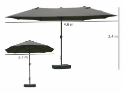 Sombrilla de jardín doble con manivela, acero, gris oscuro, 460 x 270 x 240 cm (dimensiones totales) Sombrilla
