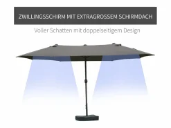 Sombrilla de jardín doble con manivela, acero, gris oscuro, 460 x 270 x 240 cm (dimensiones totales) Sombrilla