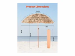 Sombrilla Hawaiana SucceBuy, 1,8 m, Sombrilla Exótica Inclinable con Techo de Paja PP, 8 Varillas Metálicas, para Playa, Terraza, Piscina, Jardín